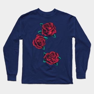 Vintage Neotraditional Roses in Red Long Sleeve T-Shirt